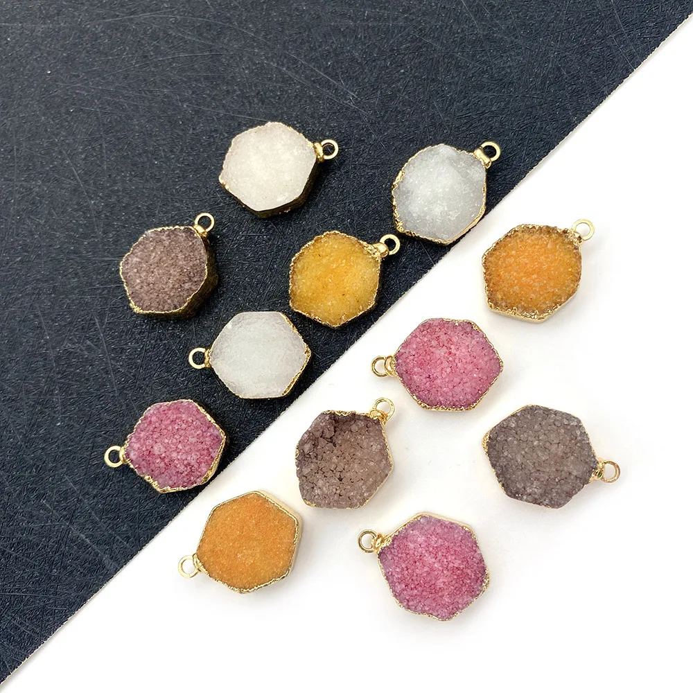 

Crystal Pendant Natural Stone Jewelry Making Beads Hexagon Multicolor Electroplating DIY Making Necklace Accessories Jewelry