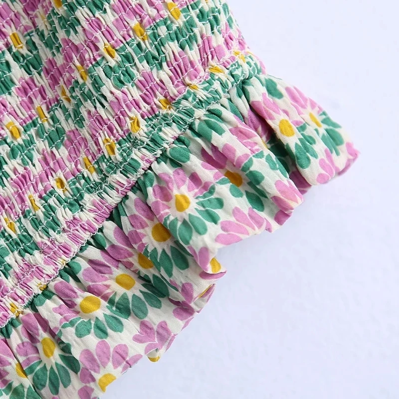 

Summer Women Floral Print Square Collar Elastic Shirt Crop Tops Female Short Sleeve Blouse Casual Lady Blusas S8808