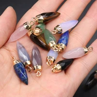 1pcs natural stone agates faceted rose quartzs aventurine pendant charm for diy necklace earring jewelry making size 8x26mm