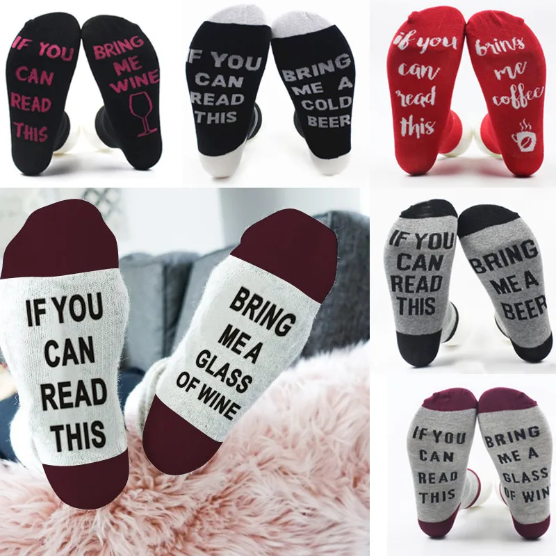 

Women Men Funny Socks If You Can Read This Bring Me A Beer Anti-slip Letter Stretchy Soft Ankle Socks Spring Fall Hipster Sox