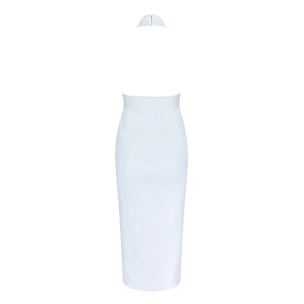 

2019 Deep V Neck Shoulder Halter Backless Sexy Woman Party Wear Mid Length Bandage Dress
