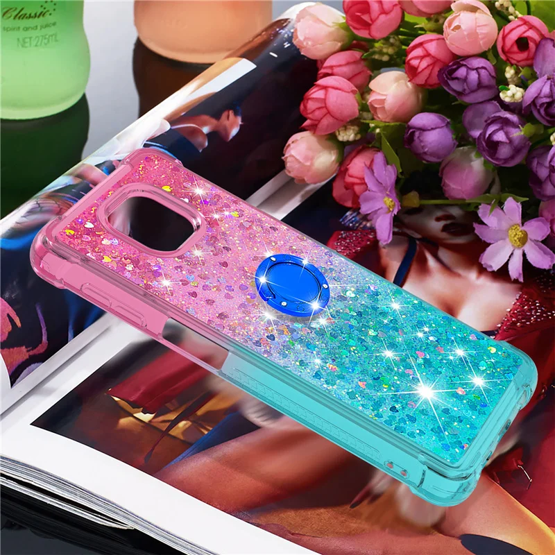 

Liquid Glitter Finger Ring Case for Motorola Moto G Play Stylus E7 Power Edge S G30 G10 Phone Case Soft Silicone Stand Cover