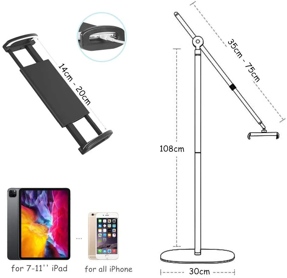 

Tablet Yoga Floor Stand Universal Adjustable Cell Phone/Tablet Treadmill Floor Holder with Stable Base for iPhone iPad 3.5-11''