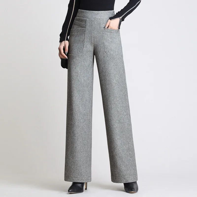 Женские Эластичные шерстяные брюки прямые облегающие эластичные большого