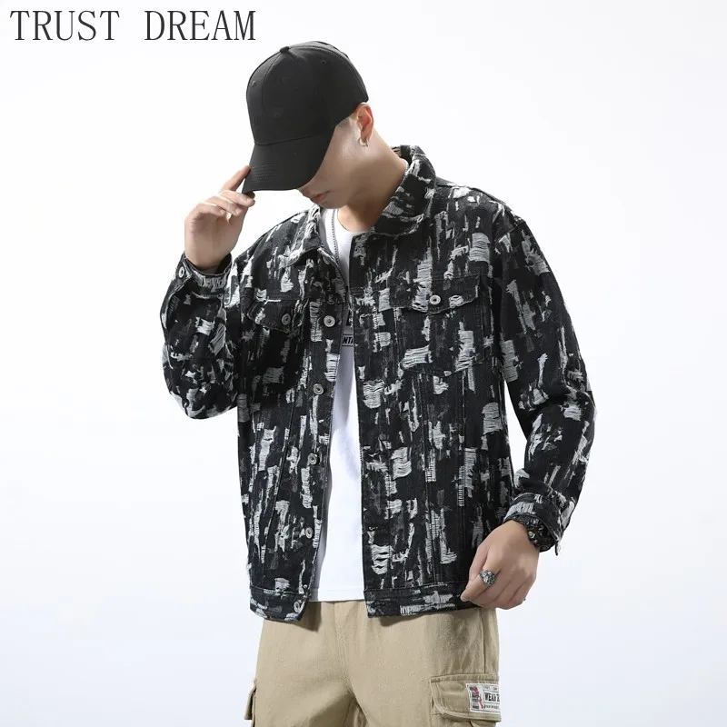 

2020 New Mens Jeans Jackets Ripped Regular Black Blue Punk Style Male Denim Outwear Streetwear Club Man Amazing Personal Jacket