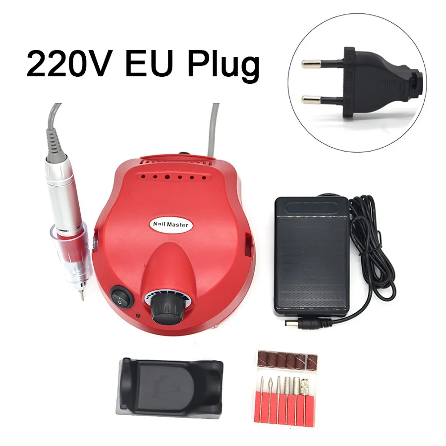 Red EU plug Серебряный машинка для маникюра профессиональный инструмент для полировки ногтей пилочки для ногтей набор маникюра 35000 об/мин 110 В/220 В Электрическая дрель для ногтей аппарат для маникюра - Цвет: Red EU plug