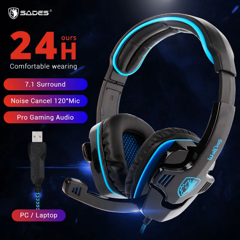 SADES WOLFANG Headset Gamer 7.1 Surround Noise Cancelling Gaming Headphones With Microphone SA901 for Laptop PC | Электроника