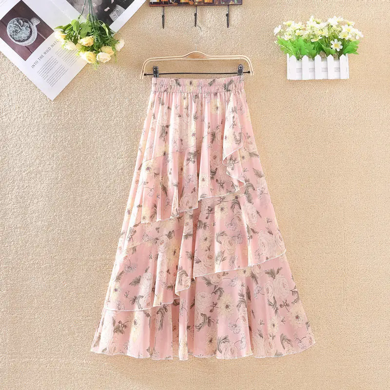 

55 kinds of chiffon irregular skirt for women's 2021 spring and summer dress