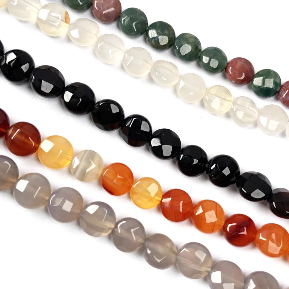 

25PCS Natural Faceted Flat Round Semi-precious Stone Beads for Jewelry Making Bracelet DIY Necklace Accessories 20CM Wholesale
