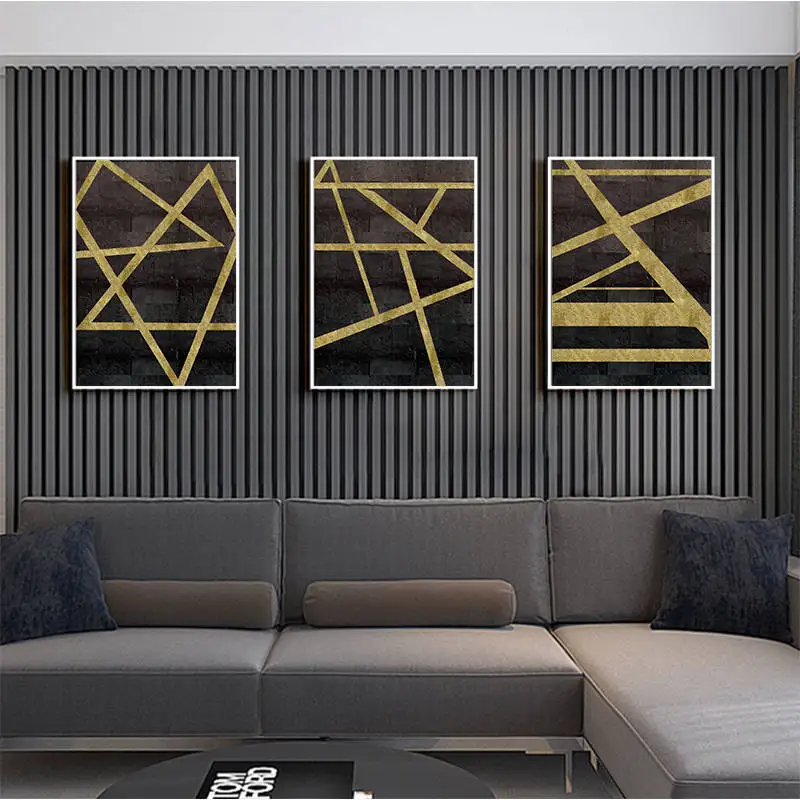 Современные абстрактные золотые и черные геометрические картины стены