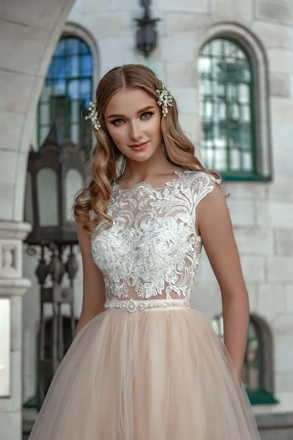 LORIE Персиковое пляжное свадебное платье с рукавом-крылышком 2020 кружевные