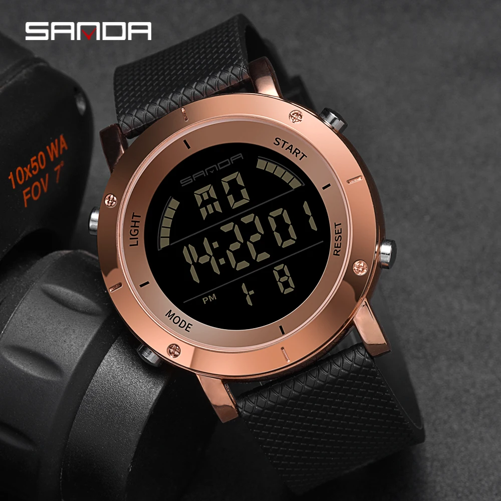 

Часы наручные SANDA мужские электронные в стиле милитари, светодиодный ные светодиодные цифровые водонепроницаемые с большим циферблатом