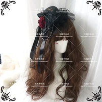 lolita black vintag hair clip headdress dark top hat rose lace nets yarn kc gothic kawaii harajuku handwork hair accessory