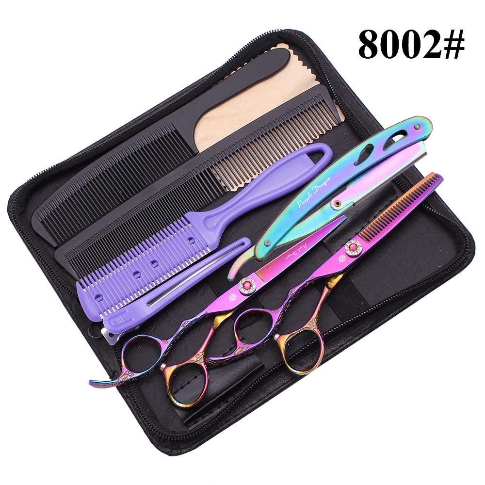 Ножницы для стрижки волос левой рукой 5 &quotфиолетовый дракон черный 440C 8002 #