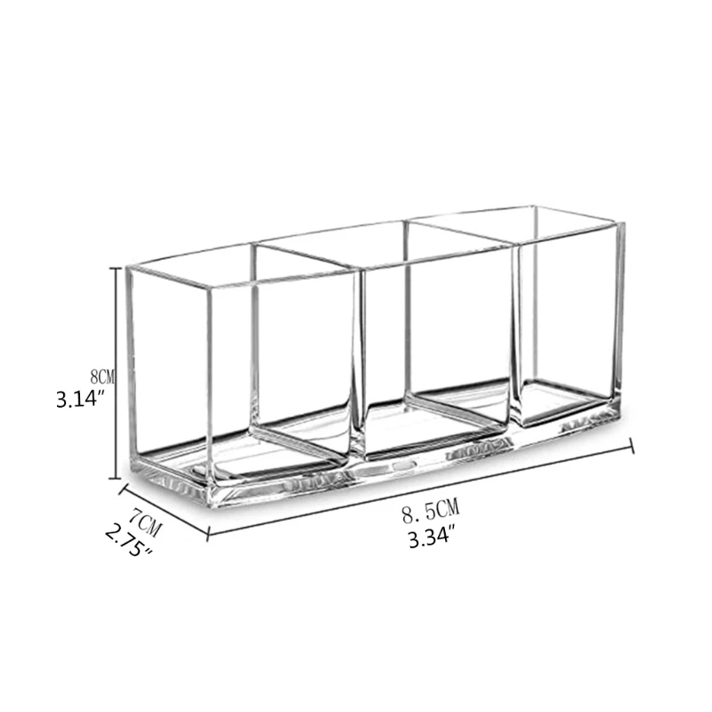 

T84A Makeup Brush Holder 3 Slots Clear Cosmetic Organizer and Storage for Bathroom