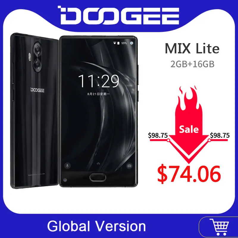 DOOGEE MIX Lite мобильный телефон 2 ГБ+ 16 ГБ двойной Камера 5.2 ''mtk6737 4 ядра android 7.0 3080 мАч отпечатков пальцев ID смартфон