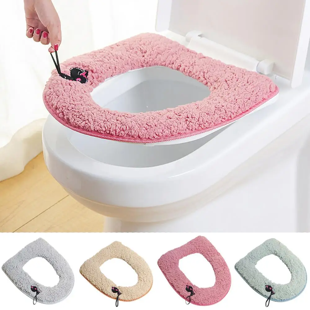 

Plush Toilet Seat Glued type Case Warmer Toilet Accessories Washable Cute Embroidered Cartoon Thicken Toilet Seat Covers