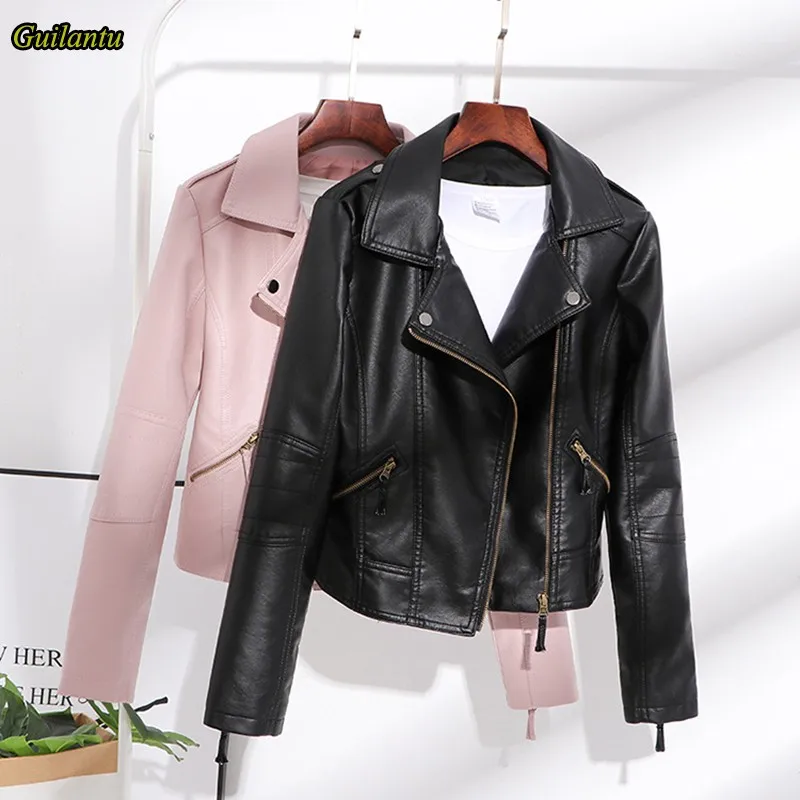 

Smlinan Women's Spring Jackets 2021 New Motorcycle Leather Jacket Outerwear Turn-down Collar Zipper Slim Punk Biker Coat Female