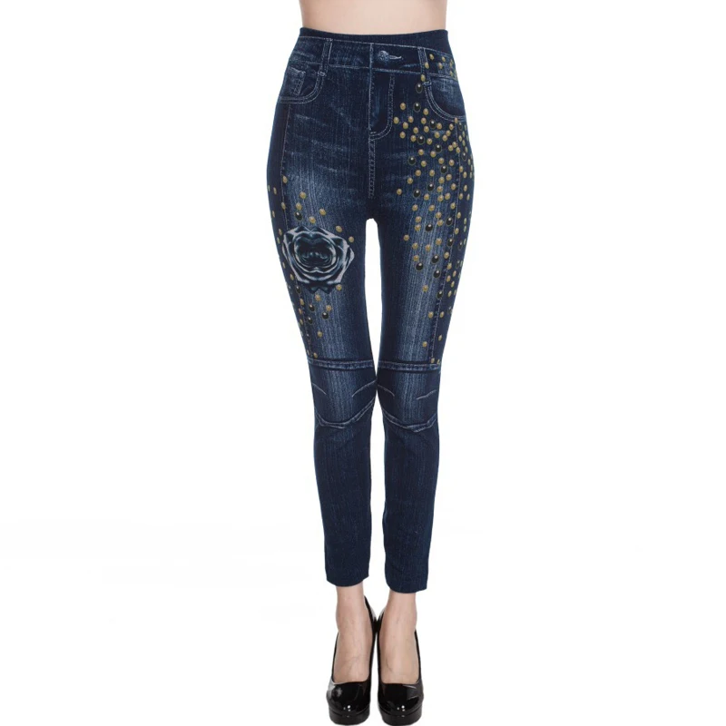Polka Dot Printing Jeggings Female Seamless Leggings Jeans Elastic High Waist Women Slim Denim Pants Push Up Sexy Leggins Girls Autumn - Color: Polka Dot