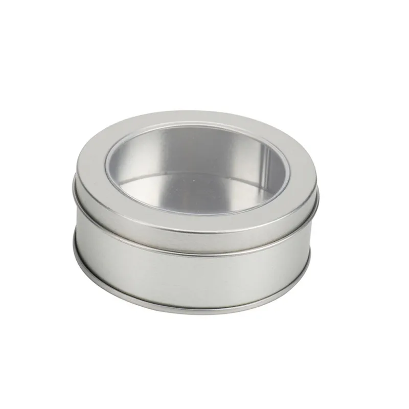 Оловянная коробка для хранения круглой формы с прозрачной крышкой и окошком