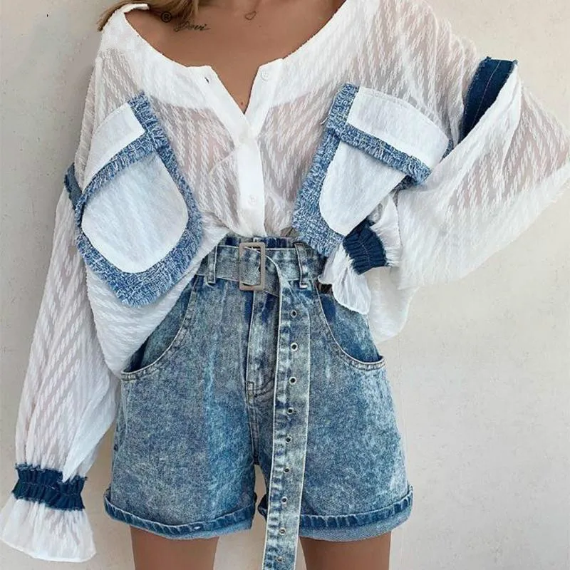 Бохо шик твид кисточкой Женская блузка пэчворк короткая с рукавом фонариком