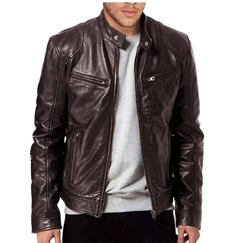

2021 Mens Fashion Leather Jacket Slim Fit Stand Collar PU Jacket Male Anti-wind Motorcycle Lapel Diagonal Zipper Jackets Men 5XL