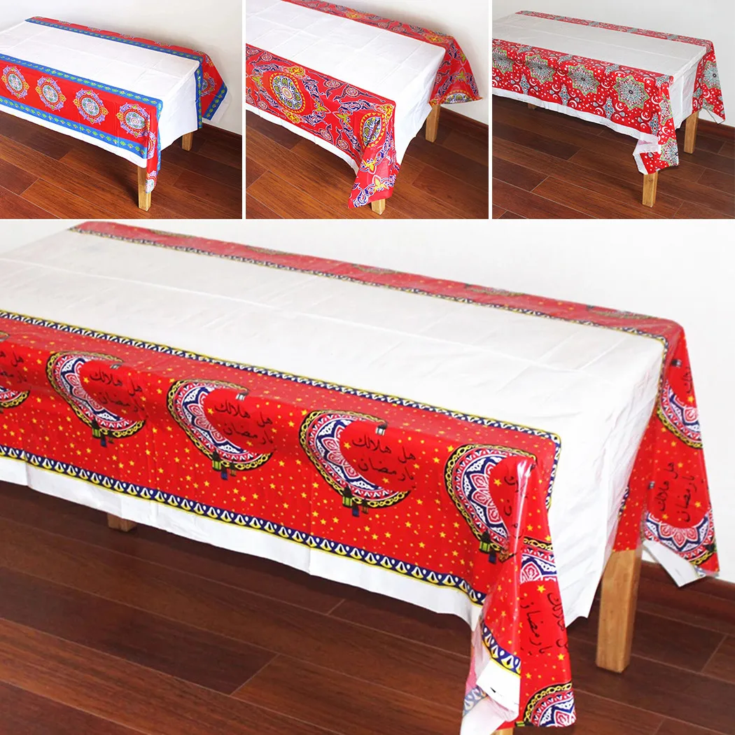 

1pcs 108x180cm Plastic Tablecloth Printing Table Ramadan Eid Mubarak Tablecloth PE Decoration Decoration