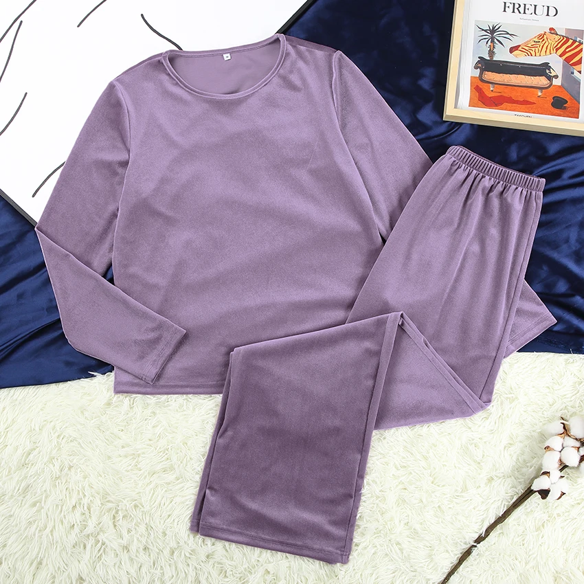 Пижама HiLoc Женская с длинным рукавом Вельветовая круглым вырезом однотонный