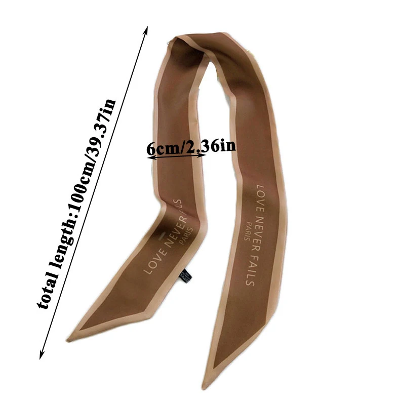 

Women Narrow Long Scarf 100x6cm Chic French Gentle Elegant Chiffon Silk Tie Letter Print Bag Ribbon Headband Choker