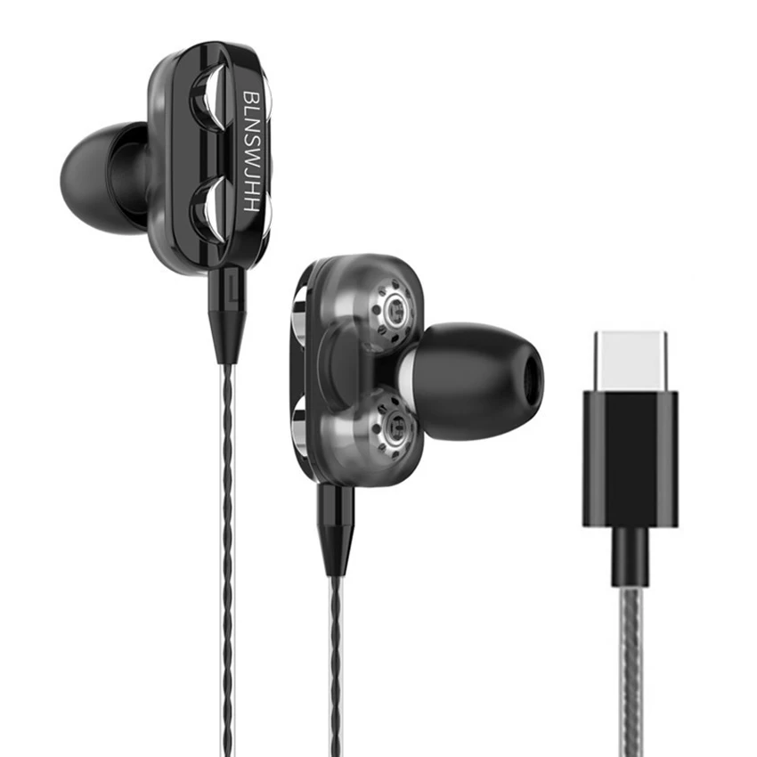 

Type-C Wired Dual Moving Coil 4 cores In-Ear Bass HiFi Earphone Headset Earbuds with Mic Headset For Xiaomi Huawei Type-C Phone