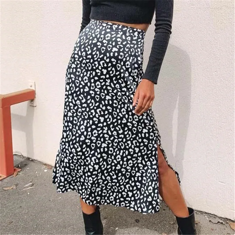 

New 2020 mujer faldas woman skirts womens saias mulher femme jupes fashion printing Chiffon High waist zipper Split Long skirt