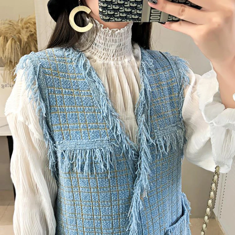 Женский вязаный кардиган без рукавов элегантный однобортный жилет с бахромой в