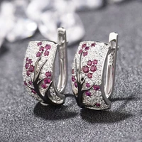 ethnic pink wintersweet zircon earring stud plum blossom clip earrings for womens jewelry gift