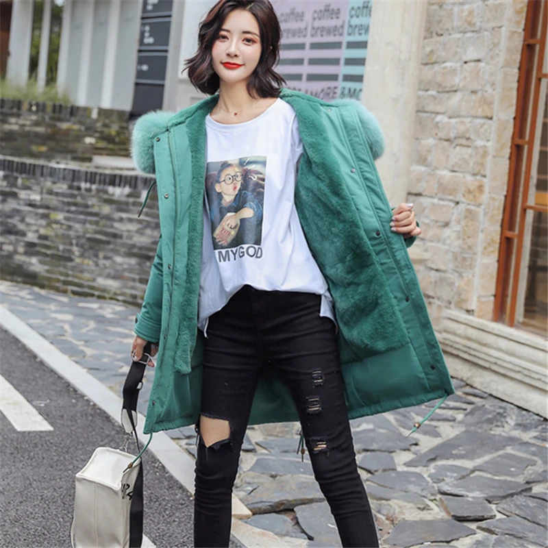 Новинка 2019 года куртка для женщин длинный участок большой мех меховой воротник