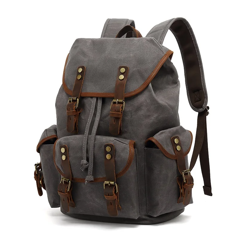 Large Capacity Leather Canvas Backpacks For Men School Bags Vintage Waterproof Daypack High Quality Laptop Backpack Bag