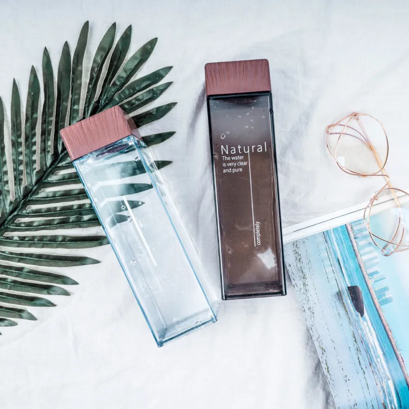 

480ml for Water Bottles Drink with Rope Transparent Sport Korean Style Heat Resistant Bottle Square Tea Milk Fruit Water Cup