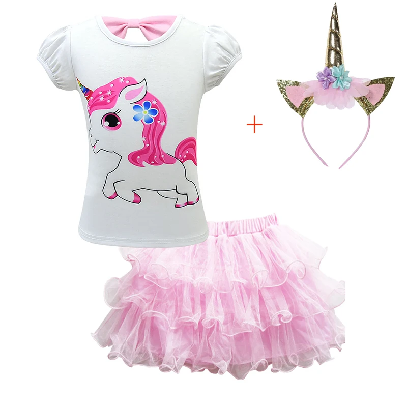 Новинка Детский комплект из футболки и платья с единорогом детское Сетчатое