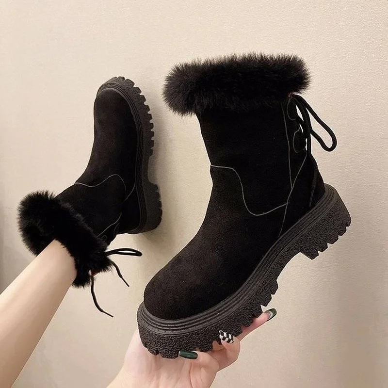 

2021 Autumn and Winter New Women's Snow Boots Thick Plush Women's Thick-soled Ankle Boots Outdoor Non-slip Warmth and Nude Boots