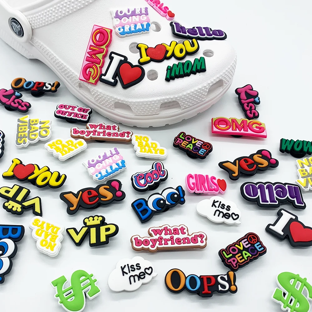 

1 шт. милые украшения для обуви, пряжка-крокса, английские буквы для украшения обуви из ПВХ, подвески «сделай сам», подарки для девочек, аксес...