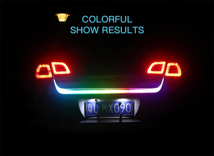 4 режима Автомобильный задний светодиодный светильник в багажник RGB Авто Сигнал поворота гибкая задняя дверь багажная лампа белый красный синий желтый