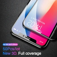 50 pcs 0 25mm 3d full cover protective tempered glass for iphone 11 pro xs max x xr se 2020 8 7 6 6s plus screen protector glass