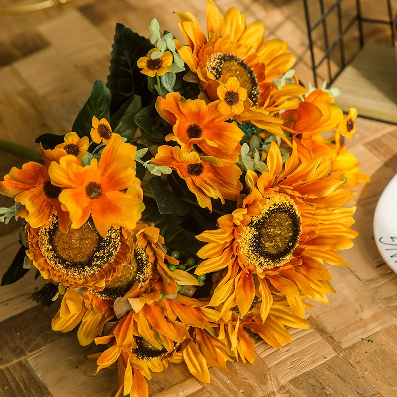 

8 Heads Sunflower Simulation Flower Home Decoration Photography Props Silk Artificial Flowers Living Room Decoration Accessories