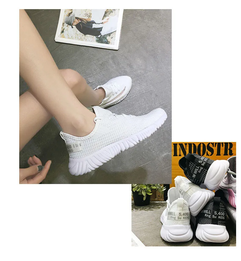 NIKEZI/семейная одежда для родителей и детей, для девочек и мальчиков, детская одежда, сетчатые вязаные Лоферы без шнуровки, кроссовки для бега Yeezys Air Boost