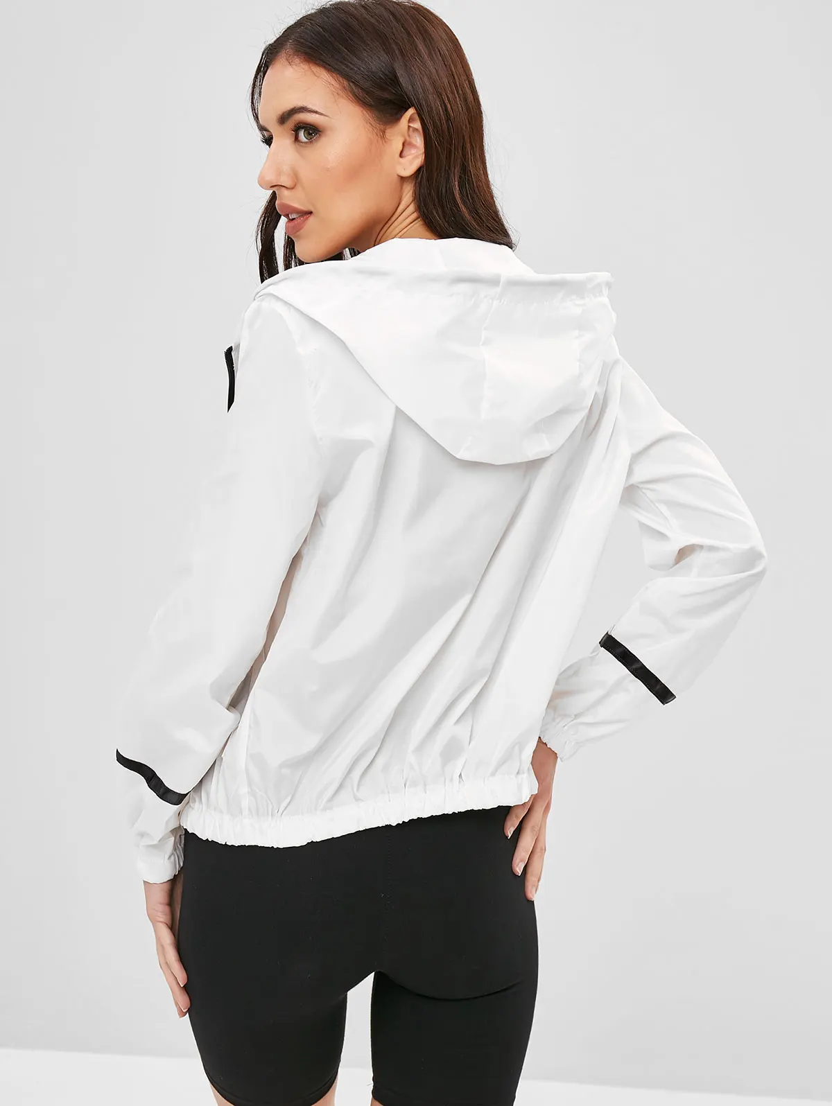 ZAFUL Stripe Panel Windbreaker Jacket Zipper Autumn Women Streetwear Wide-waisted Hooded 2019 lace Up Long Sleeve | Женская одежда