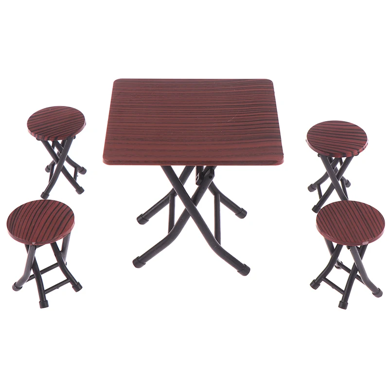 4Pc/set Dollhouse 1/12 Miniature Wooden Dining Chair Table Furniture Set For Doll house Kitchen Food Furniture Toys
