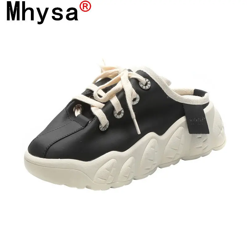 

Slippers Women 2021 Fashion Baotou Half Drag Casual Shoes Comfortable Spring New Round Head Outdoor PU Leather Women Shoes