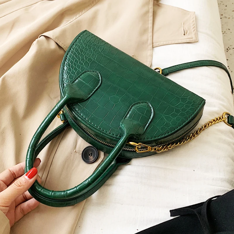 Женская сумка через плечо модная крокодиловая полукруглая Сумки из