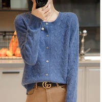 french round neck single breasted twist pure wool cardigan womens fashion western style knitting elegant popular sweater coat