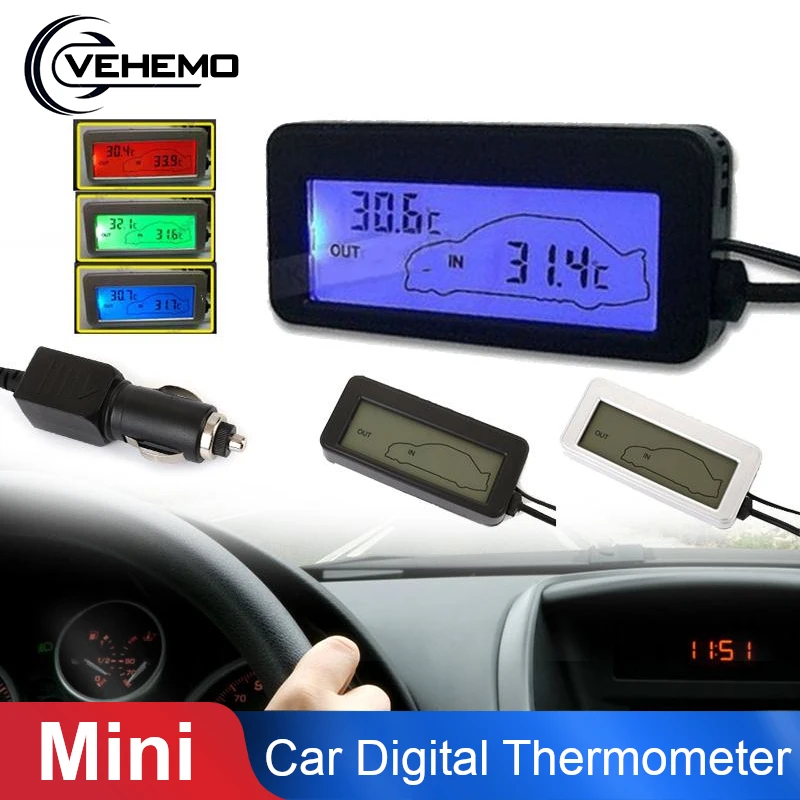 Vehemo Мини цифровой ЖК термометр для автомобиля вольтметр внутренний/наружный