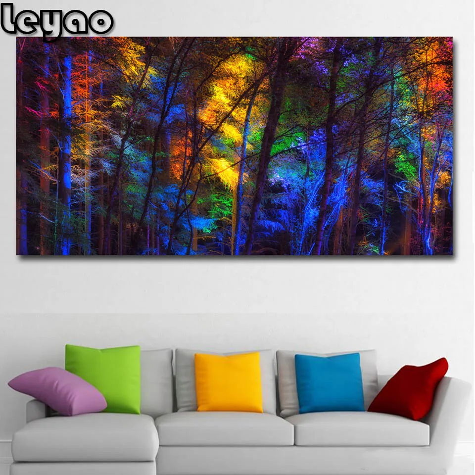 Алмазная живопись большого размера с изображением цветного дерева леса пейзажа